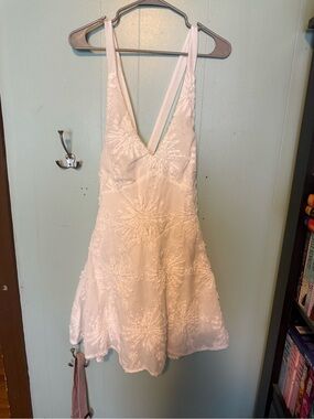Altar’d State White Embroidered V-Neck Mini Dress with Crisscross Back Straps